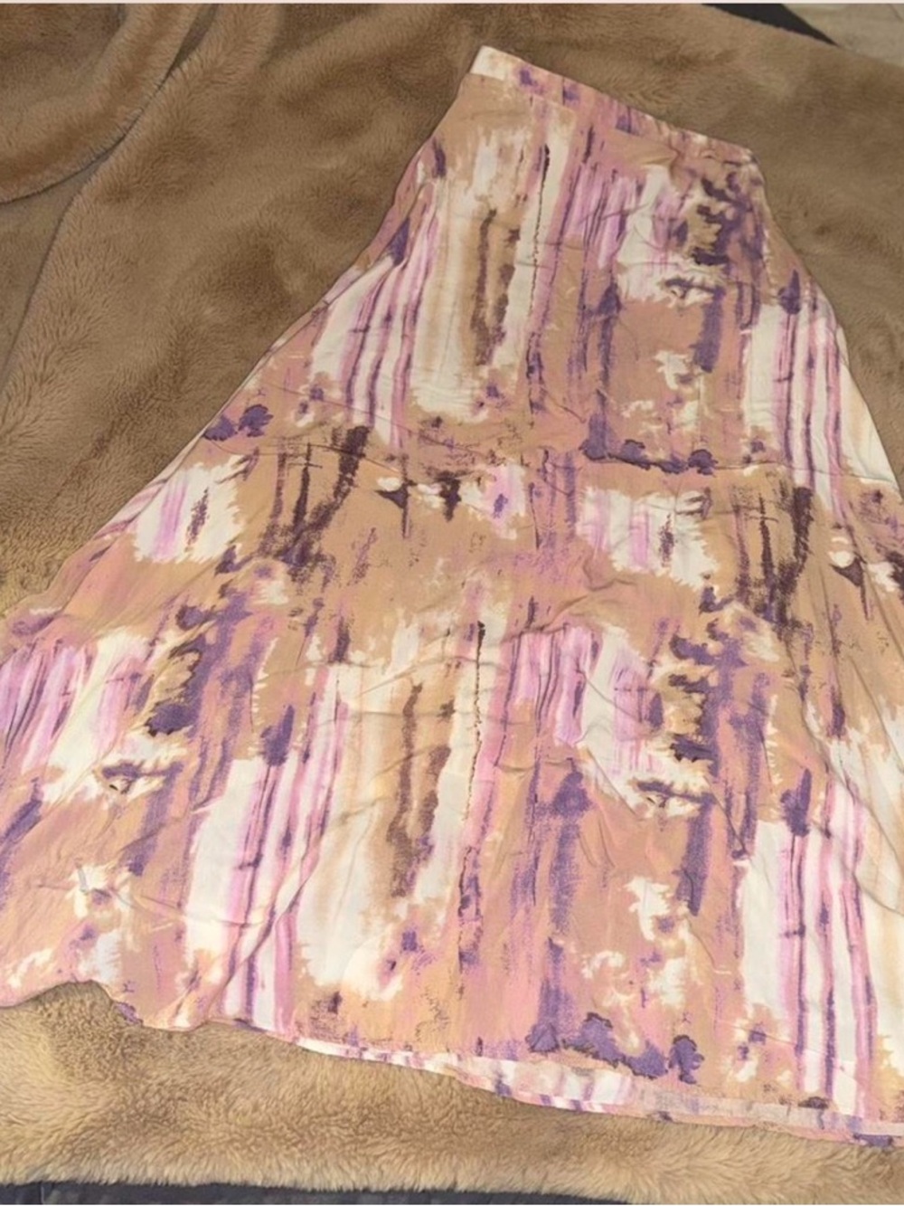 Women's Abstract Print Maxi Skirt - Pink & Tan